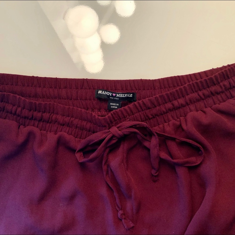 BRANDY MELVILLE MAROON FLORAL CUTOUT SHORTS